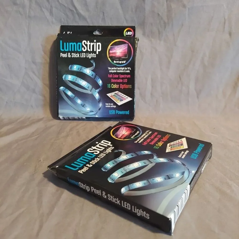 2x LumaStrip Peel & Stick LED Lights USB Powered 16 Color with Remote NEW